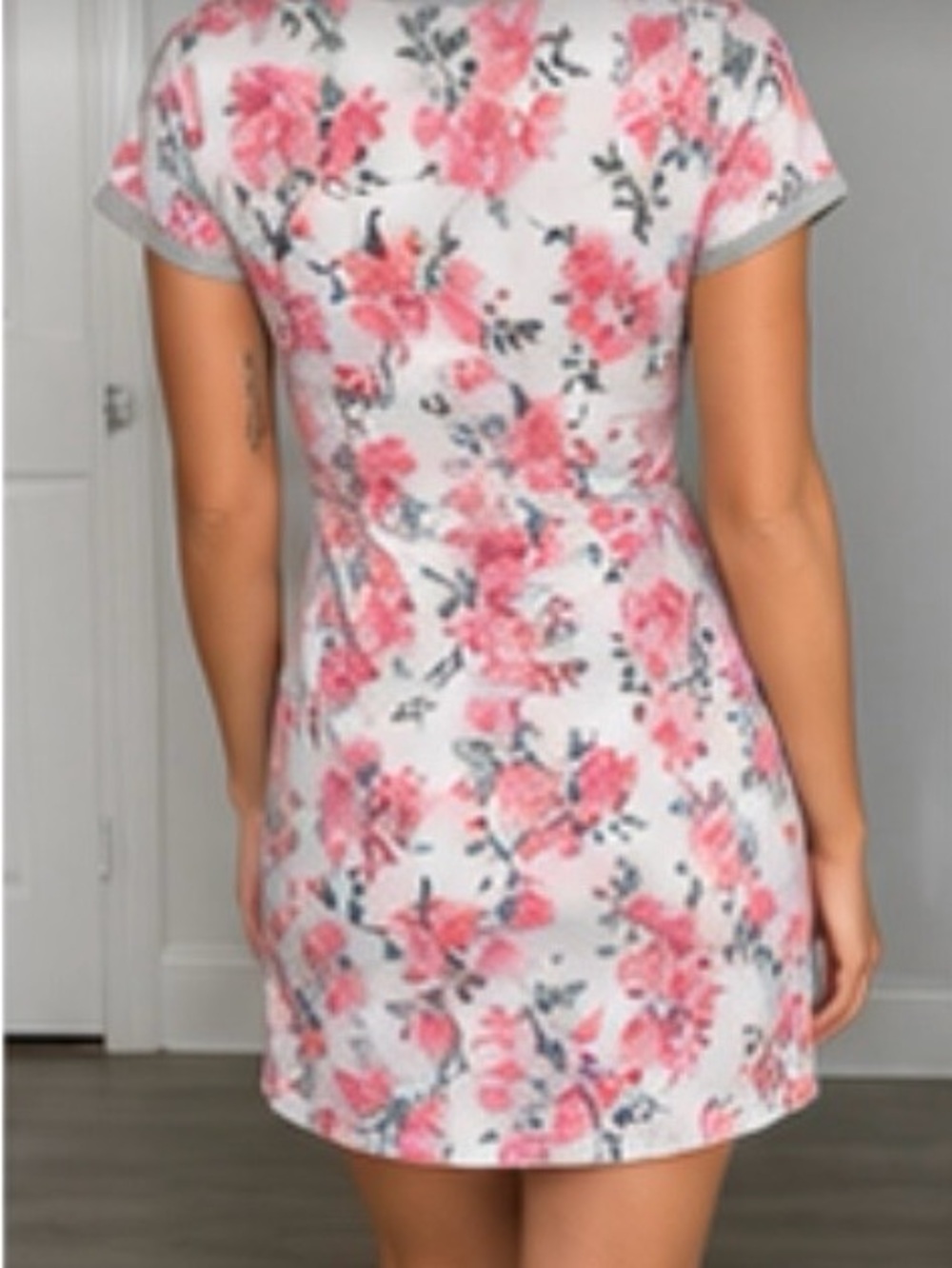 Pink Floral Crewneck Short Sleeve Mini Dress by - Picture 2 of 11